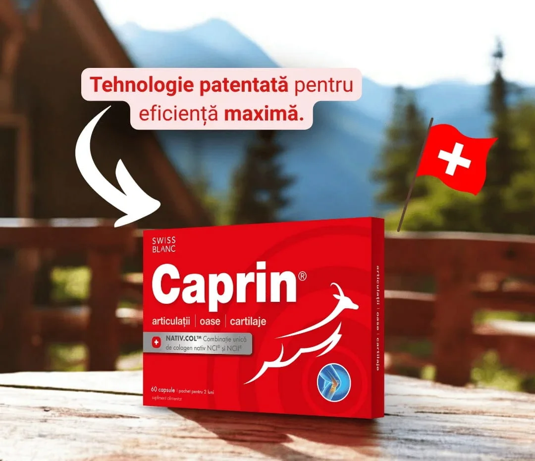 Caprin ,supliment premium cu colagen natural pentru articulații, oase și cartilaje, produs în Elveția cu tehnologie patentată pentru eficiență maximă